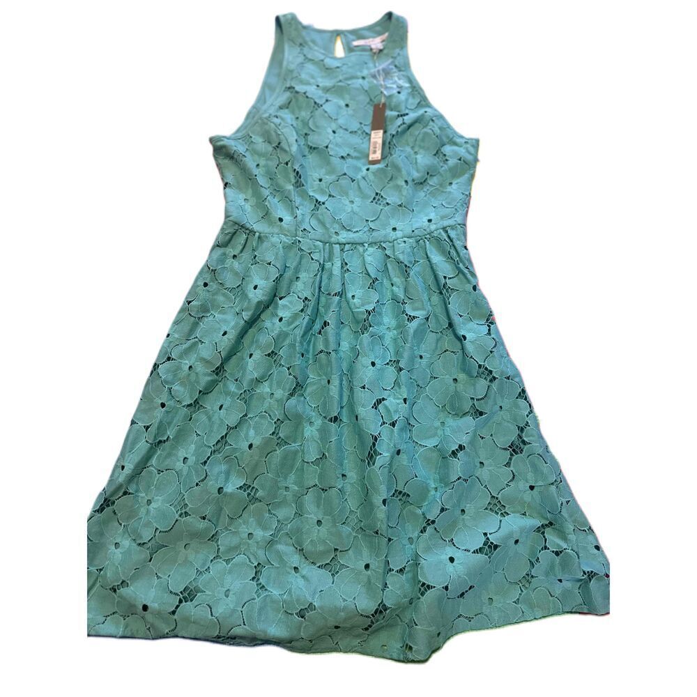 NWT LC Lauren Conrad Teal Floral Lace Keyhole Back Dress Size 2